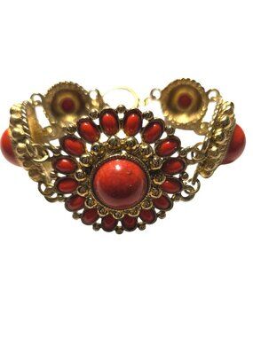 Bracelet Gold-Tone orange Floral mandala toggle clasp boho womens Jewelry